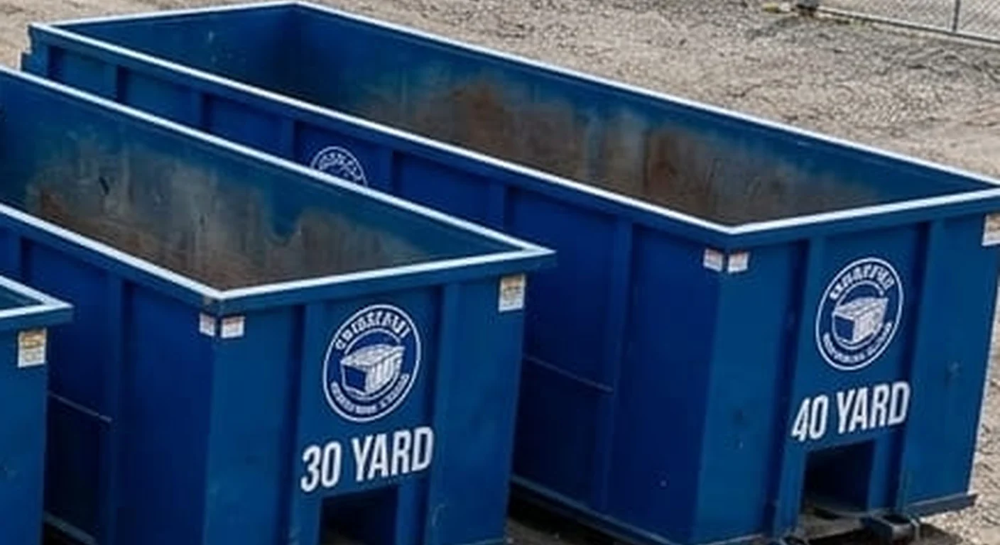 40 Yard Dumpster Rental in Bridgeport, CT A clean, correctly-labeled 40 yard Bridgeport Dumpster Rental Solutions roll-off container staged at the company yard, part of a five-container size lineup